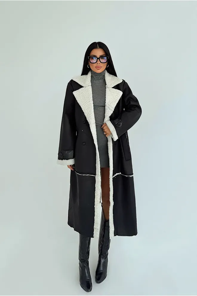 EYYO ATELIER Cappotto Nero Doppiopetto In Pelliccia Abbigliamento all'ingrosso Casuale