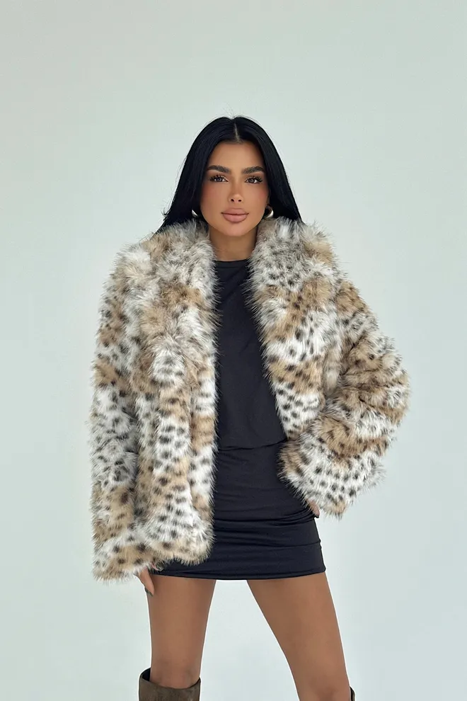 EYYO ATELIER Mix Color Fur Jacket With Animal Print Pattern Wholesale Clothing Vintage