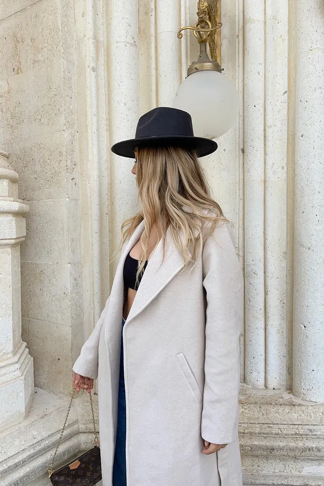 EYYO ATELIER Casaco Longo Bege Elegante De Um Só Peito Roupas por atacado 1