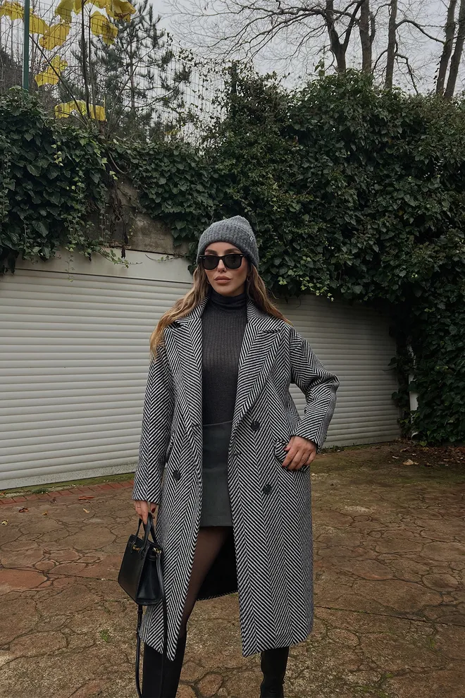 EYYO ATELIER Cappotto Nero Elegante Doppiopetto Abbigliamento all'ingrosso Casuale