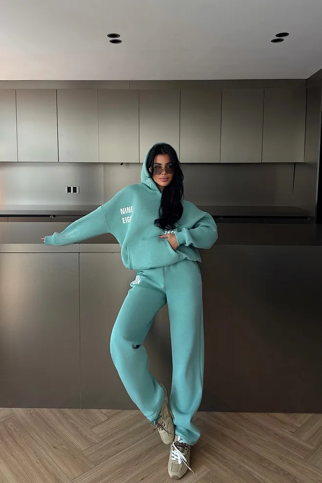 EYYO ATELIER Πράσινη Αθλητική Φόρμα Oversized Jogger Με Κουκούλα Χονδρικό εμπόριο ενδυμάτων Casual