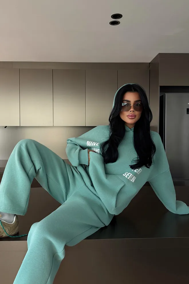 EYYO ATELIER Green Tracksuit Oversized Jogger With Hooded Neck Wholesale Clothing Spring