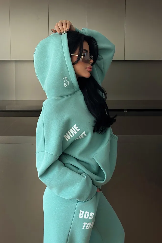 EYYO ATELIER Green Tracksuit Oversized Jogger With Hooded Neck Wholesale Clothing Lounge