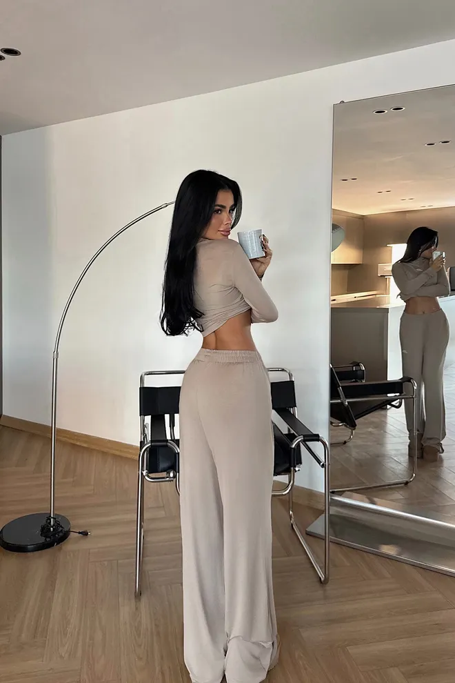 EYYO ATELIER Beige Tracksuit Oversized Fit Jogger With High Neck Wholesale Clothing Sport