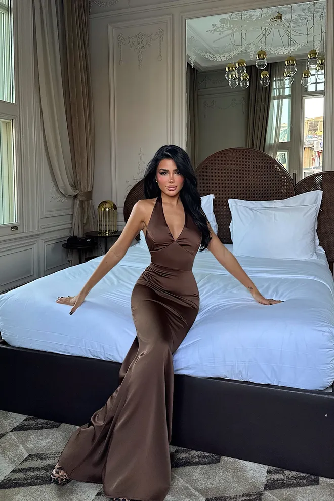 EYYO ATELIER Brown Sexy Elegant Formal Glam Slip Dress Wholesale Clothing 1