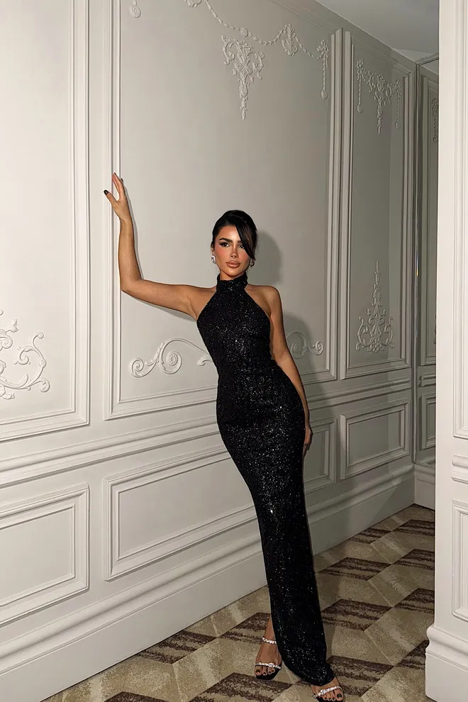 EYYO ATELIER Black Elegant Glam Bodycon Dress With Sequins Wholesale Clothing Sexy