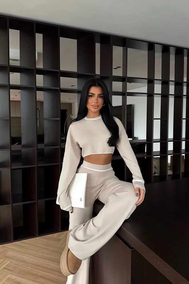 EYYO ATELIER Costum Bej Croială Cambrată Casual Sport Sexy Îmbrăcăminte cu ridicata 1