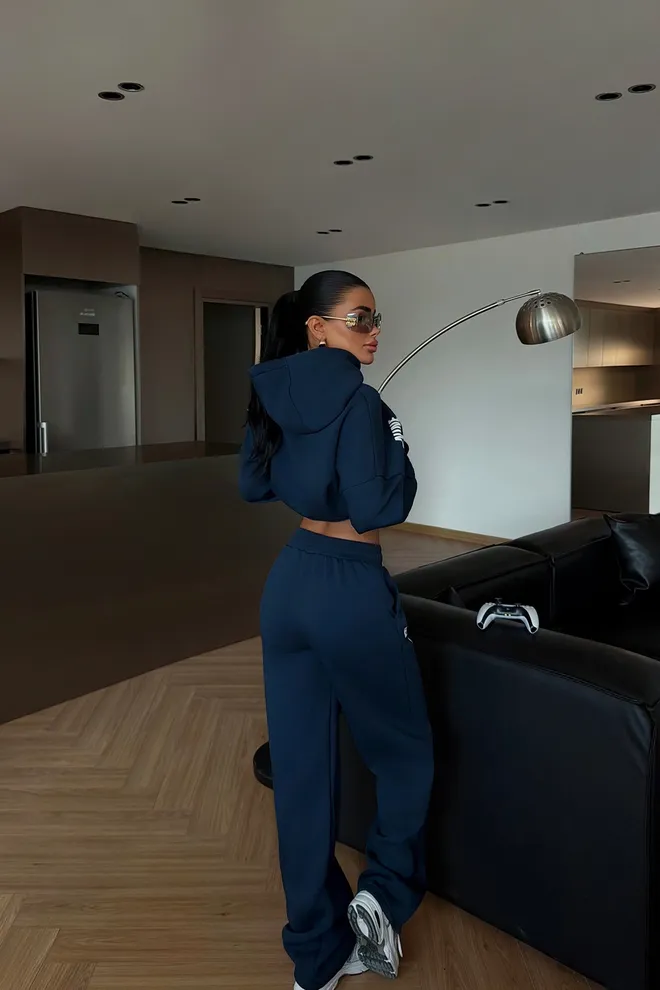 EYYO ATELIER Navy Blue Tracksuit Oversized Fit Jogger With Hood Wholesale Clothing Sport