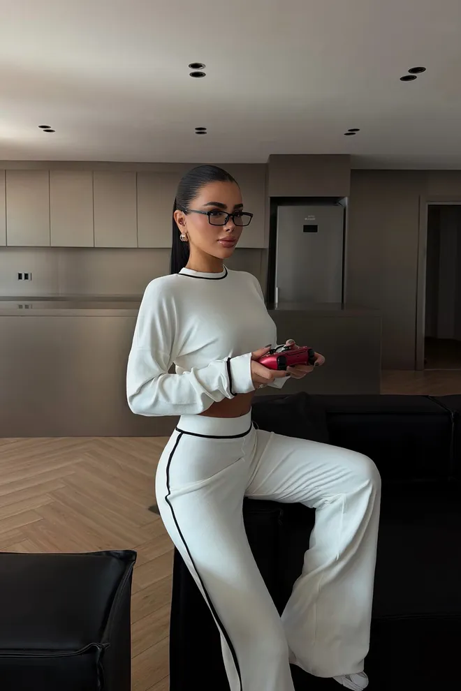 EYYO ATELIER Beyaz Zarif Geniş Paça Palazzo Pantolonlu Takım Toptan Giyim Bahar