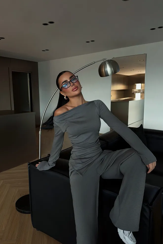 EYYO ATELIER جلس أنيق غير رسمي رياضات رمادي ملابس بالجملة صالة