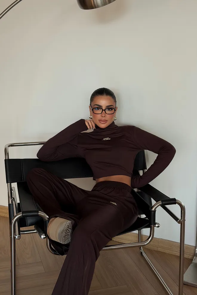EYYO ATELIER Brown Casual Sport Set Wholesale Clothing Lounge