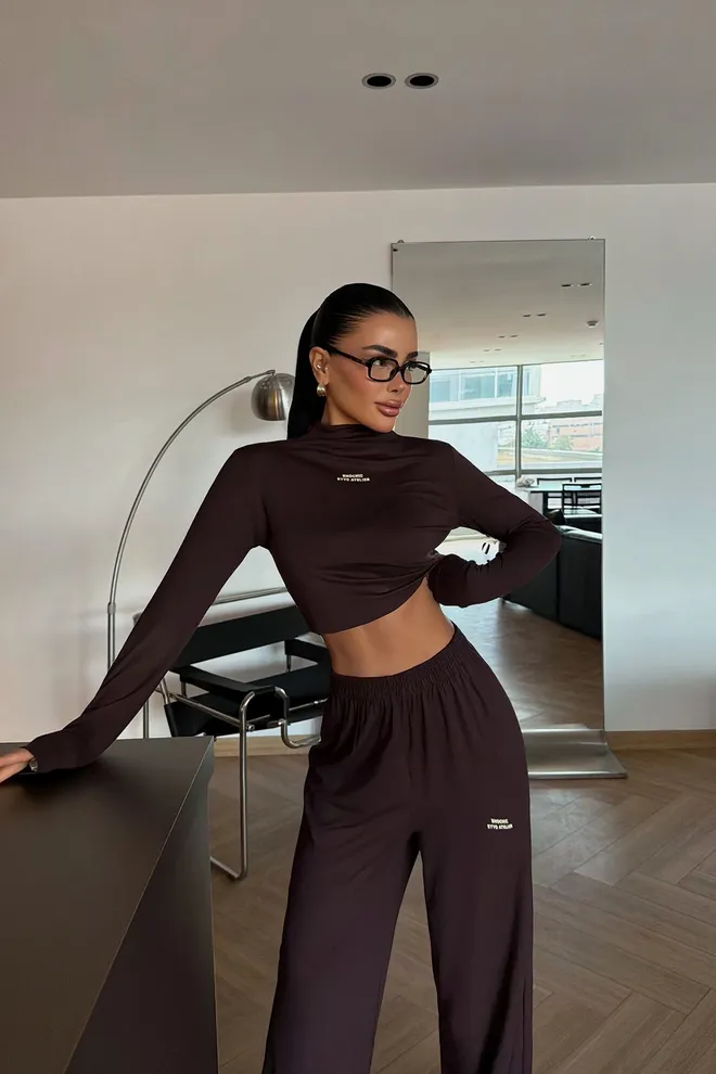 EYYO ATELIER Brown Casual Sport Set Wholesale Clothing 1