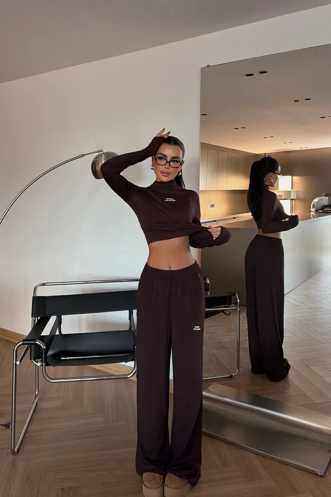 EYYO ATELIER Brown Casual Sport Set Wholesale Clothing Casual
