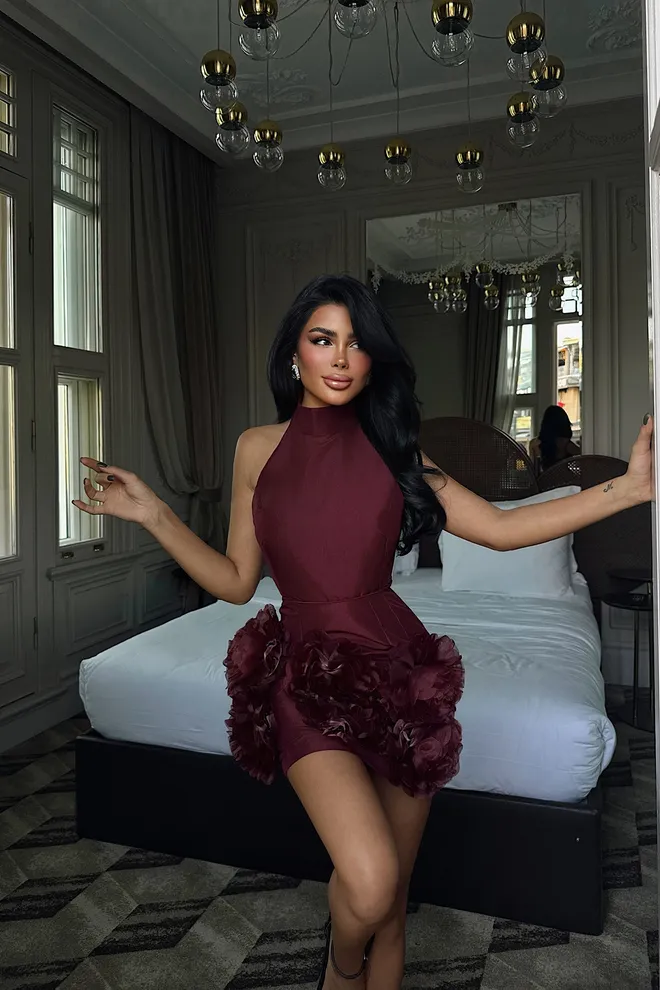 EYYO ATELIER Claret Red Elegant Bodycon Mini Dress Wholesale Clothing Birthday