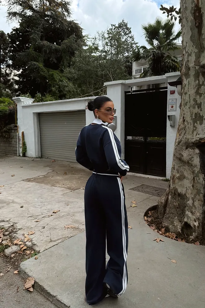 EYYO ATELIER جلس أزرق داكن كاجوال رياضي ملابس الشارع ملابس بالجملة ربيع