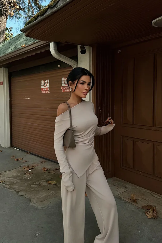 EYYO ATELIER Bež Eleganten Formalen Obleka Za Delo In Zabavo Oblačila na debelo Delo