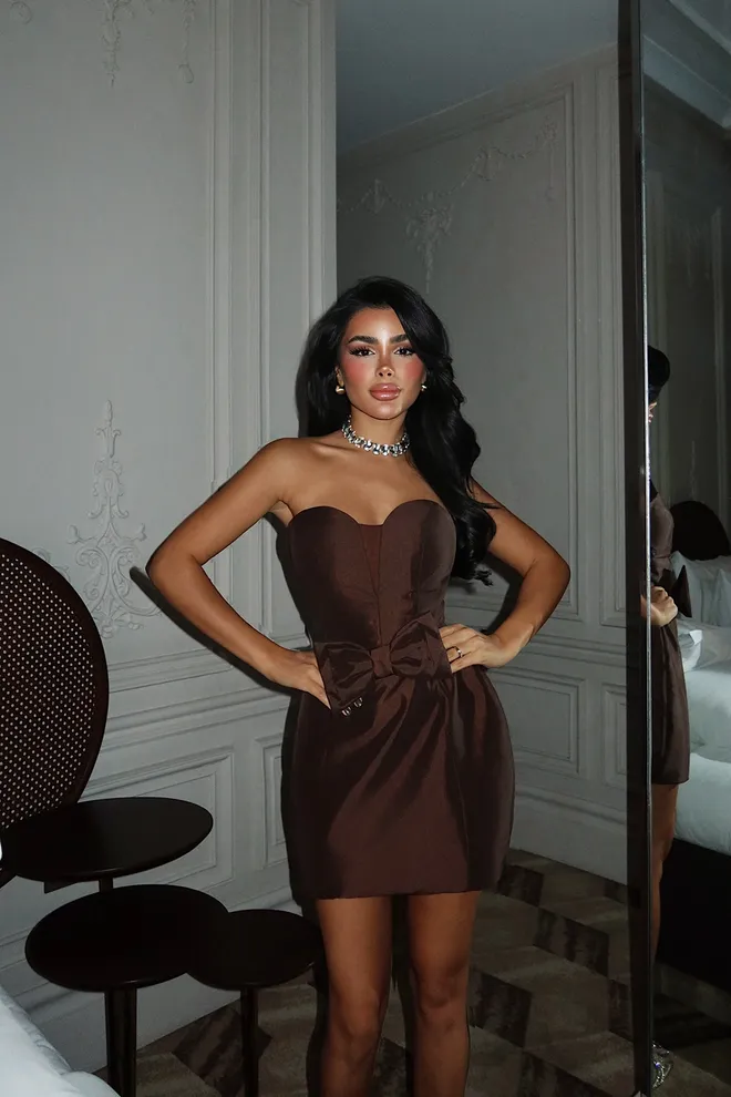 EYYO ATELIER Brown Sexy Elegant Bodycon Mini Dress Wholesale Clothing Spring