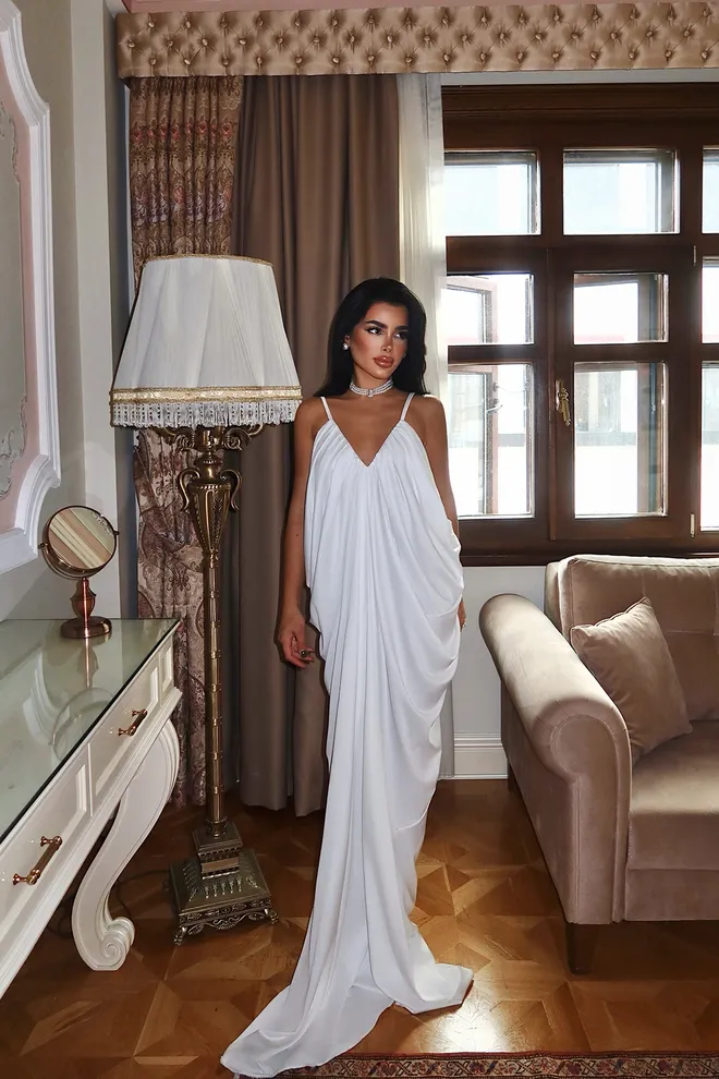 EYYO ATELIER Robe Blanc Élégant Glamour Formel Sexy Vêtements en gros Sexy