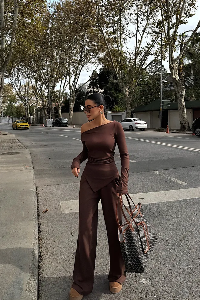 EYYO ATELIER Fato Castanho Elegante Formal Sensual Roupas por atacado Sensual