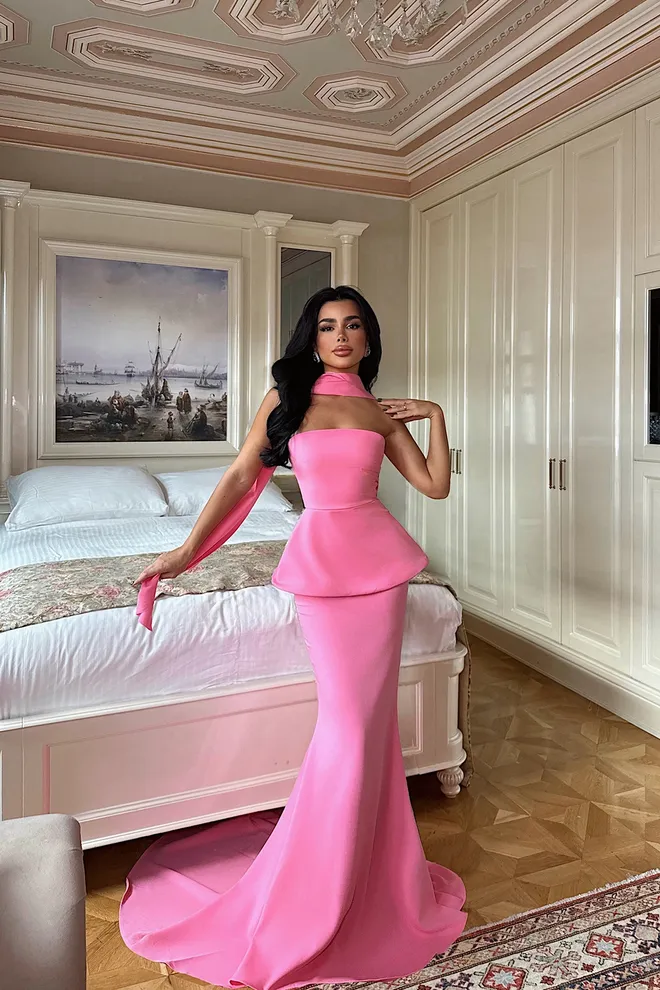 EYYO ATELIER Elegant Pink Strapless Sheath Dress Wholesale Clothing Sexy