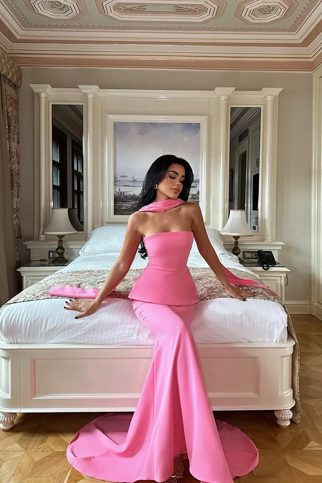 EYYO ATELIER Elegant Pink Strapless Sheath Dress Wholesale Clothing Spring