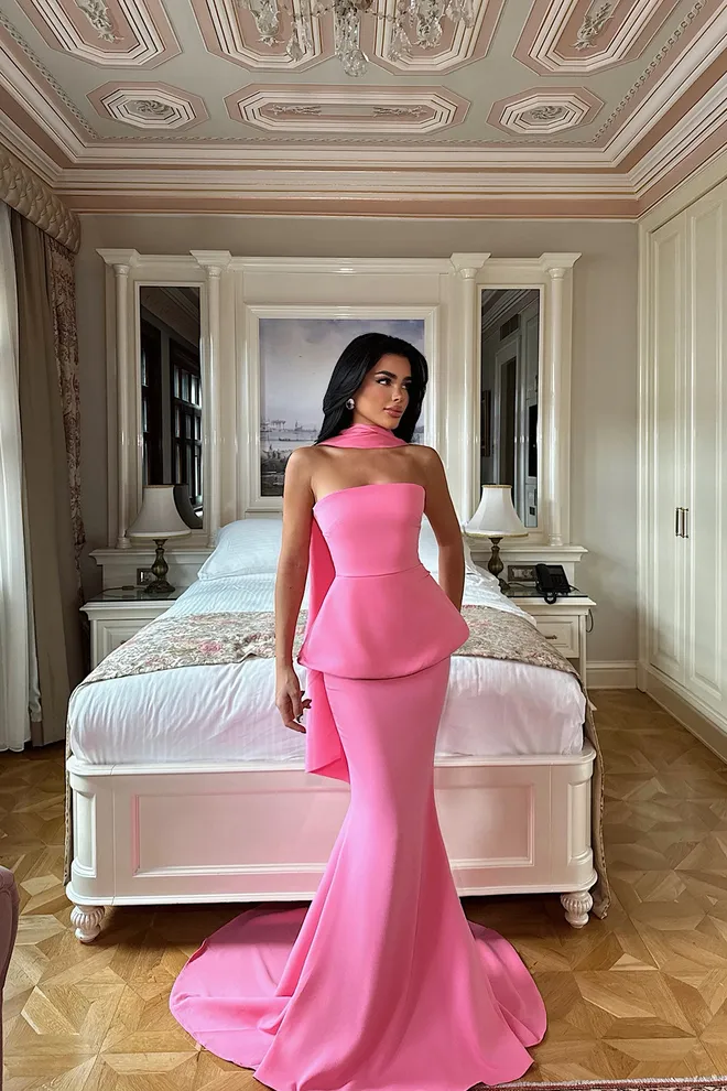 EYYO ATELIER Elegant Pink Strapless Sheath Dress Wholesale Clothing 1