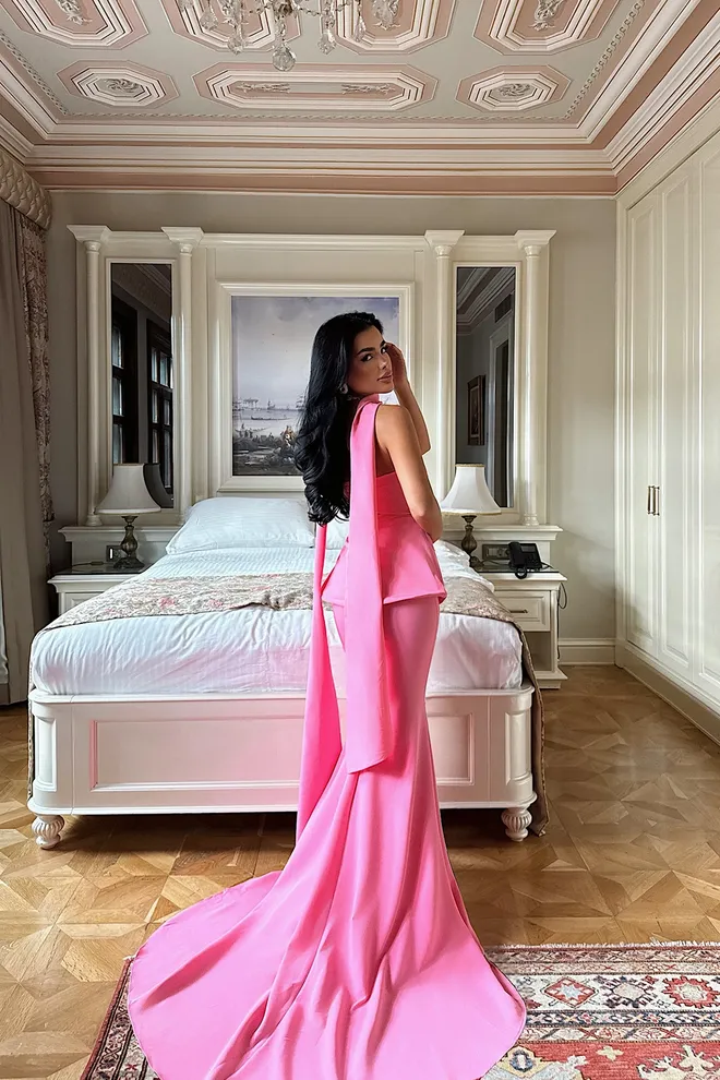 EYYO ATELIER Elegant Pink Strapless Sheath Dress Wholesale Clothing Formal