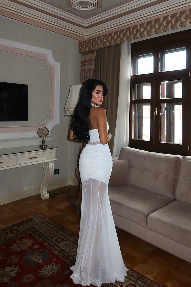 EYYO ATELIER White Elegant Strapless Sleeveless Sheath Dress Wholesale Clothing Formal