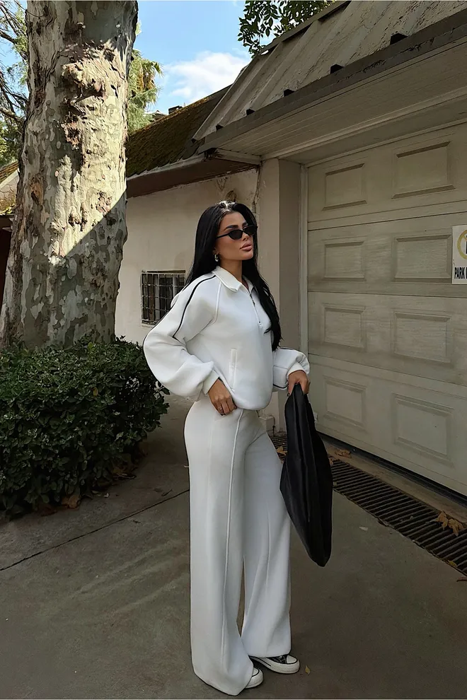 EYYO ATELIER Tuta Bianca Con Vestibilità Oversize E Pantaloni Palazzo Abbigliamento all'ingrosso Sportivo