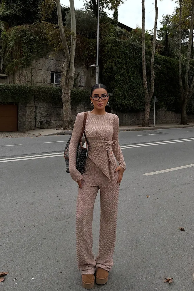 EYYO ATELIER Beżowy Elegancki Casual Formalny Garnitur Hurtowa sprzedaż odzieży Casual