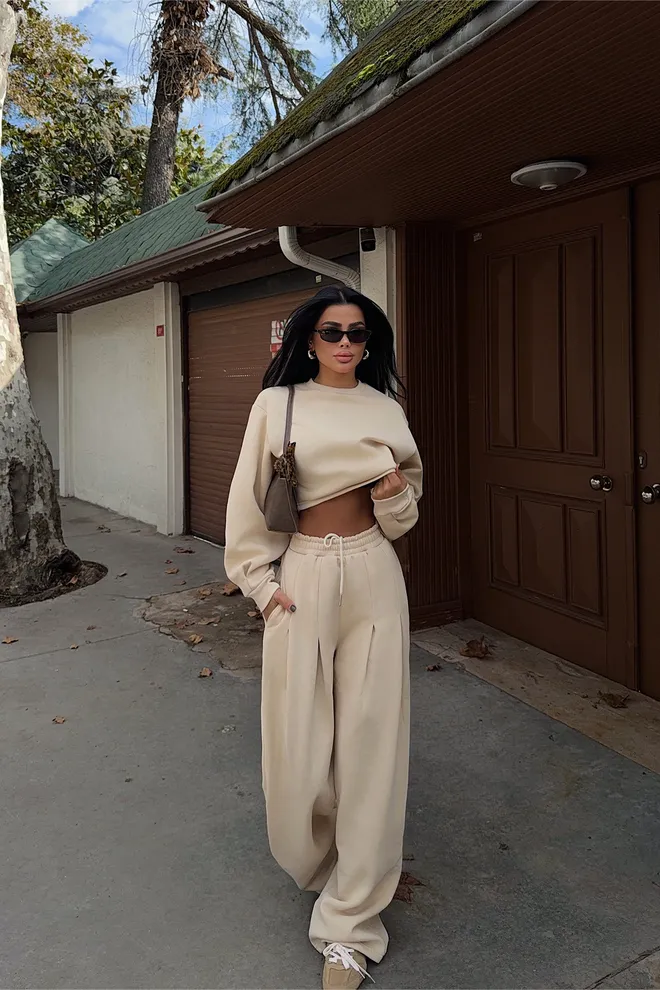 EYYO ATELIER Beige Casual Sport Streetwear Sexy Tracksuit Wholesale Clothing Lounge