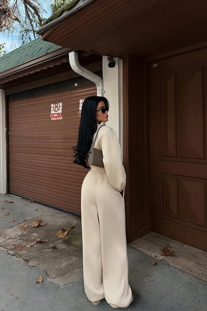 EYYO ATELIER Beige Casual Sport Streetwear Sexy Tracksuit Wholesale Clothing Spring