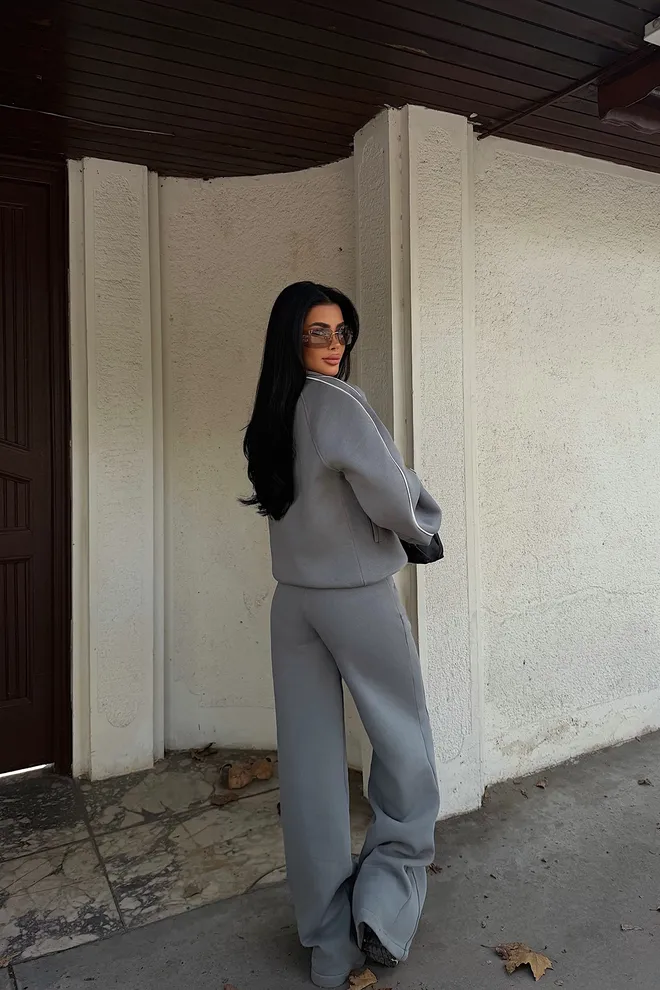 EYYO ATELIER Tuta Sportiva Grigia Oversize Con Pantaloni Palazzo Abbigliamento all'ingrosso Sportivo