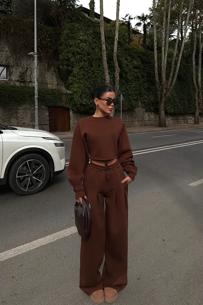 EYYO ATELIER Brown Tracksuit Oversized Fit Jogger With Drawstring Wholesale Clothing Spring