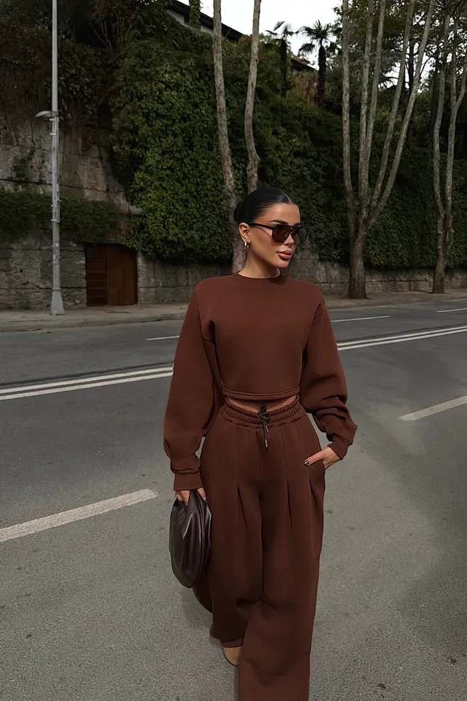 EYYO ATELIER Brown Tracksuit Oversized Fit Jogger With Drawstring Wholesale Clothing Lounge