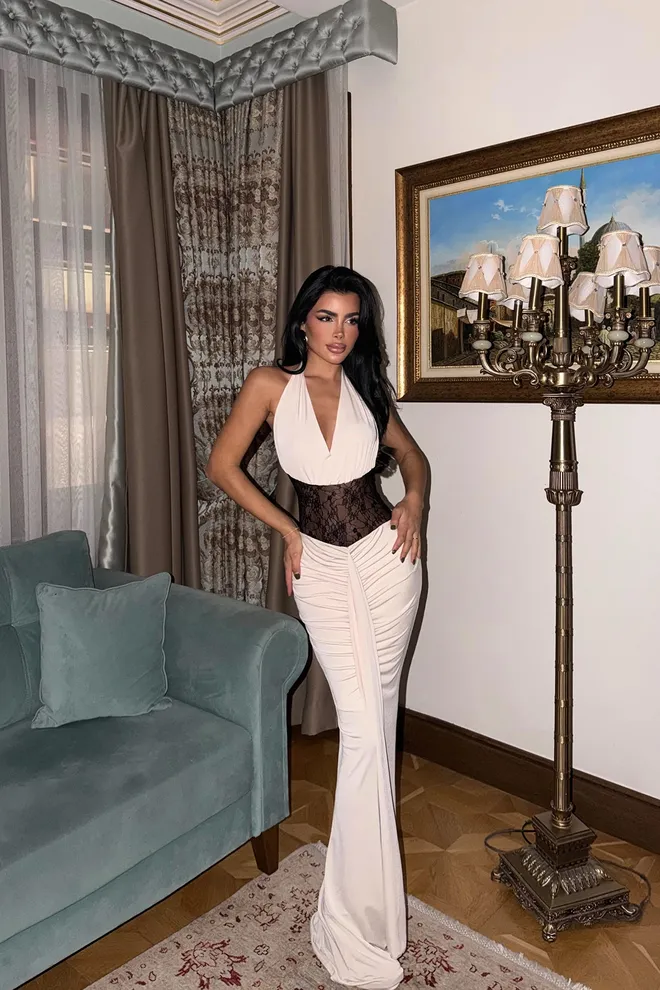 EYYO ATELIER Beige Sexy Elegant Formal Glam Bodycon Dress Wholesale Clothing Sexy