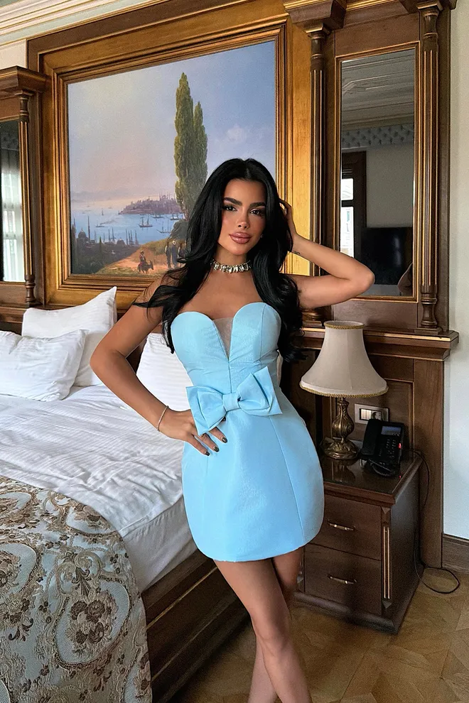 EYYO ATELIER Blue Sexy Elegant Formal Glam Bodycon Dress Wholesale Clothing Sexy