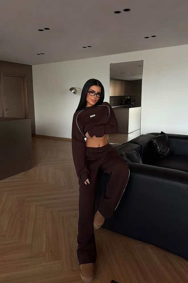 EYYO ATELIER Brown Oversized Fit Sports Tracksuit With Drawstring Jogger Wholesale Clothing 1