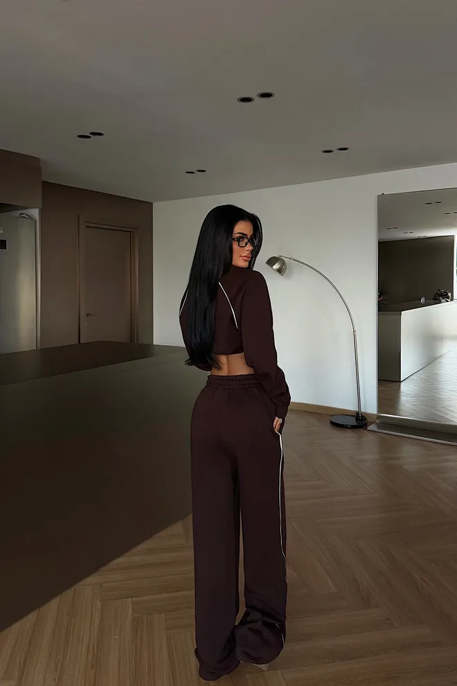 EYYO ATELIER Brown Oversized Fit Sports Tracksuit With Drawstring Jogger Wholesale Clothing Spring