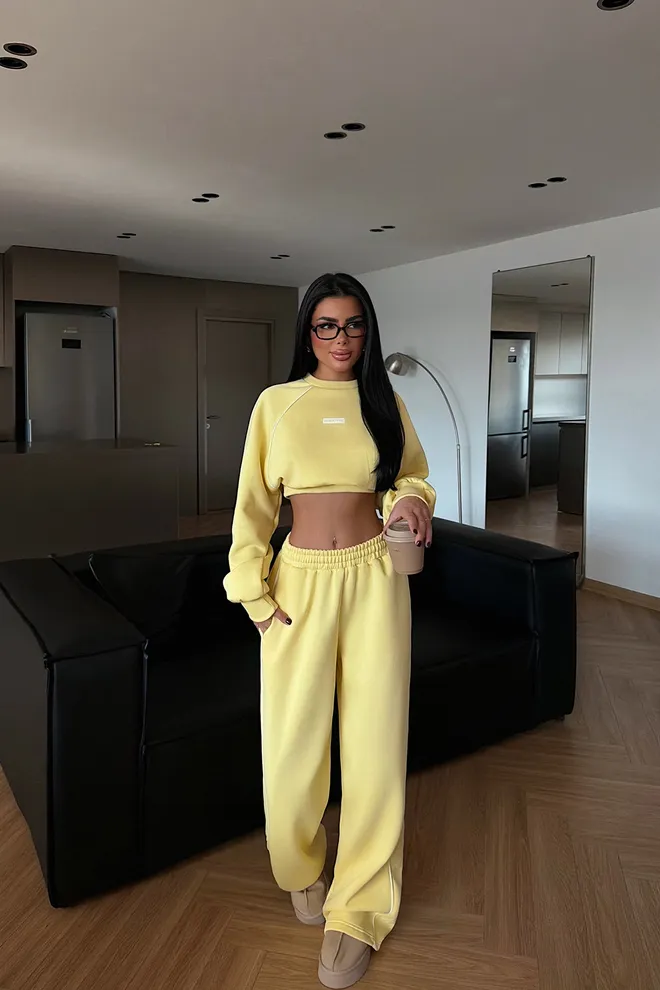 EYYO ATELIER Yellow Tracksuit With Oversized Fit And Jogger Pants Wholesale Clothing 1