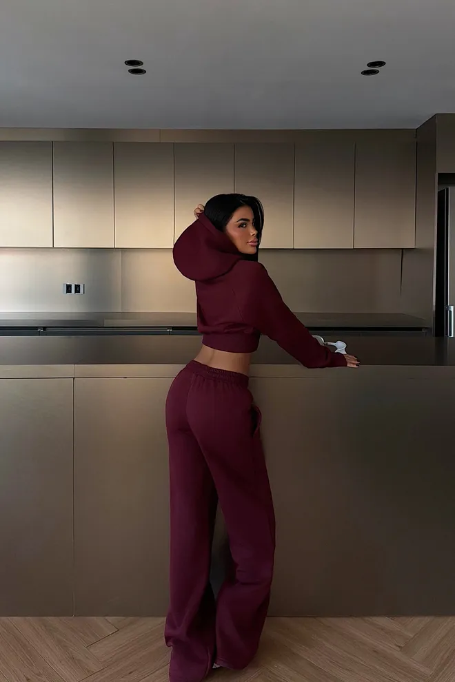 EYYO ATELIER Claret Red Tracksuit Oversized Jogger With Hooded Neck Wholesale Clothing Spring