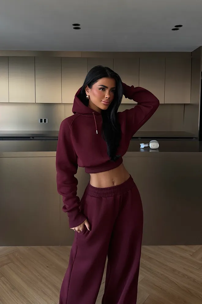 EYYO ATELIER Claret Red Tracksuit Oversized Jogger With Hooded Neck Wholesale Clothing 1