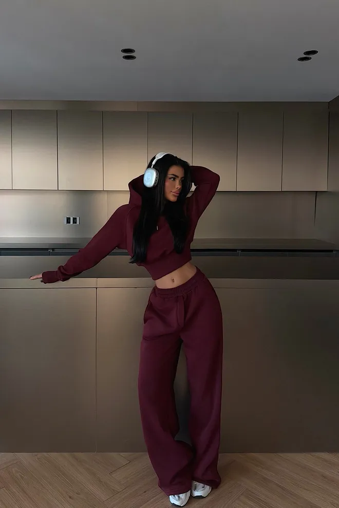 EYYO ATELIER Survêtement Rouge Bordeaux Grande Taille Jogger À Capuche Vêtements en gros Décontracté