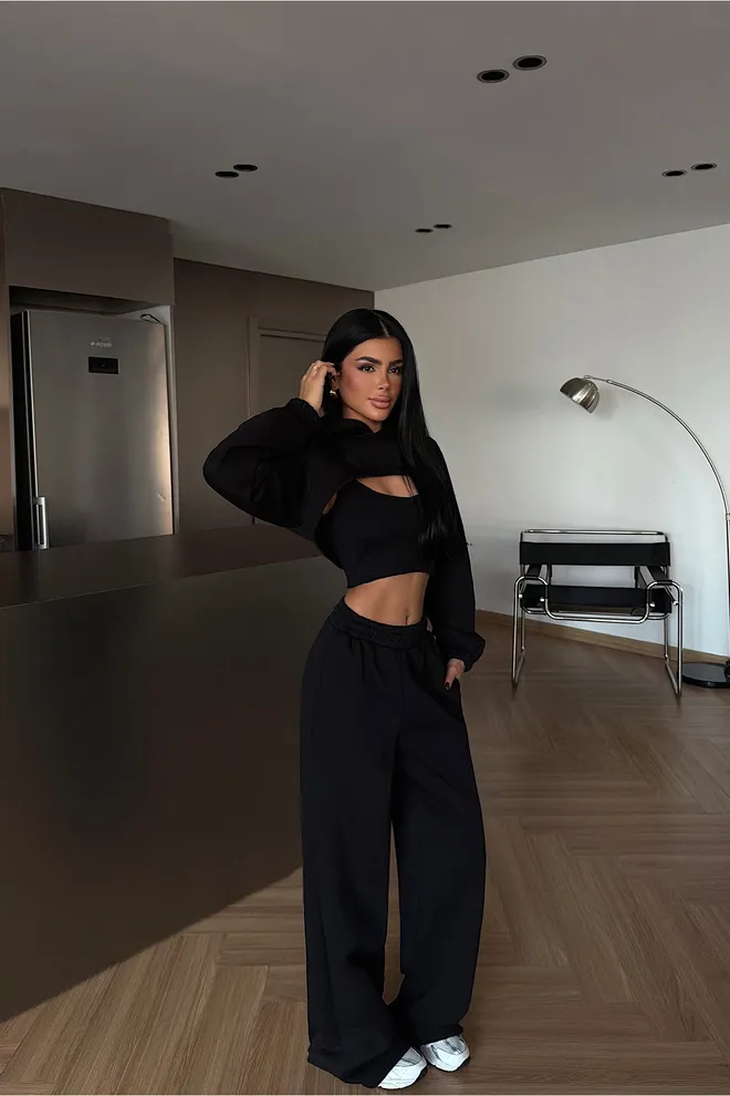 EYYO ATELIER Costume Sport Décontracté Noir Vêtements en gros Décontracté