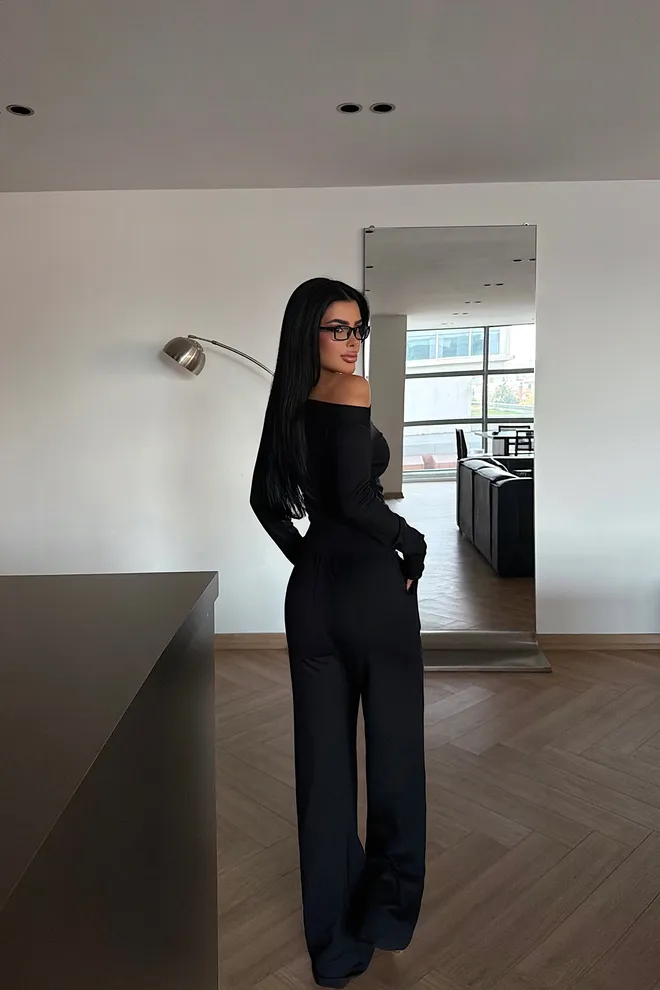 EYYO ATELIER Traje Negro Elegante Formal Con Cuello Sin Hombros Ropa al por mayor Primavera