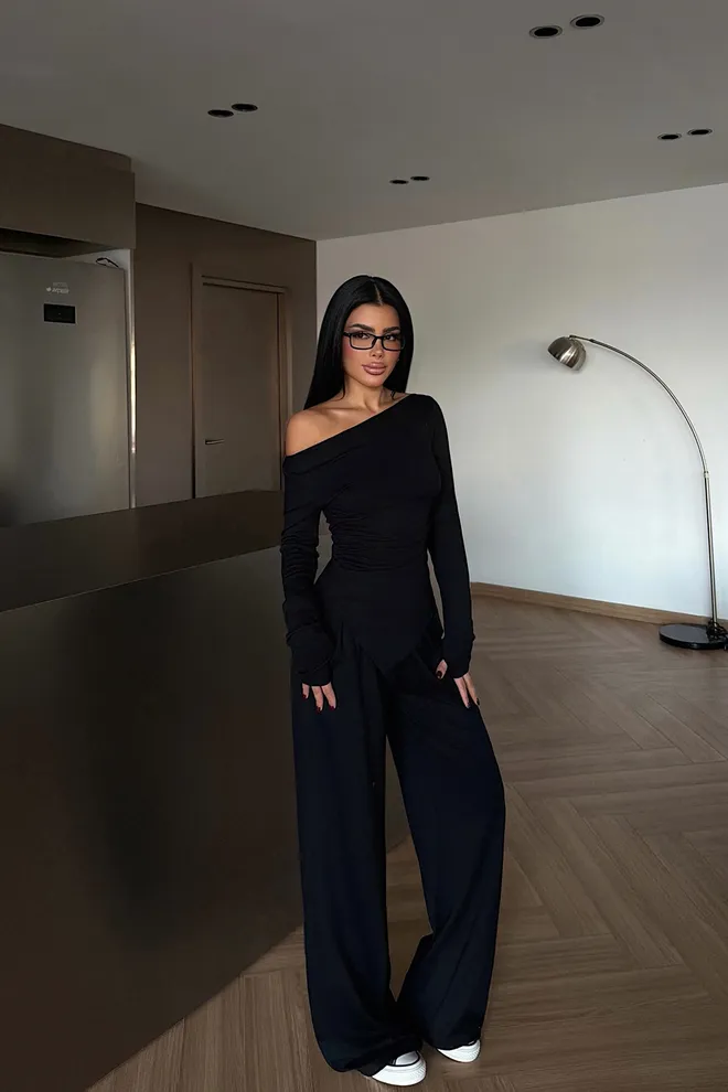 EYYO ATELIER Μαύρο Κομψό Επίσημο Ταγέρ Με Λαιμόκοψη Χωρίς Ωμους Χονδρικό εμπόριο ενδυμάτων Σέξι