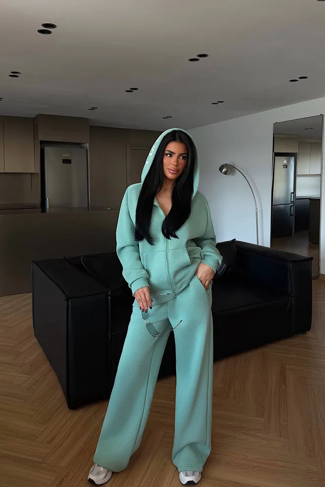 EYYO ATELIER Modra Trenirka Oversized Fit S Kenguru Žepom Oblačila na debelo Ležerno