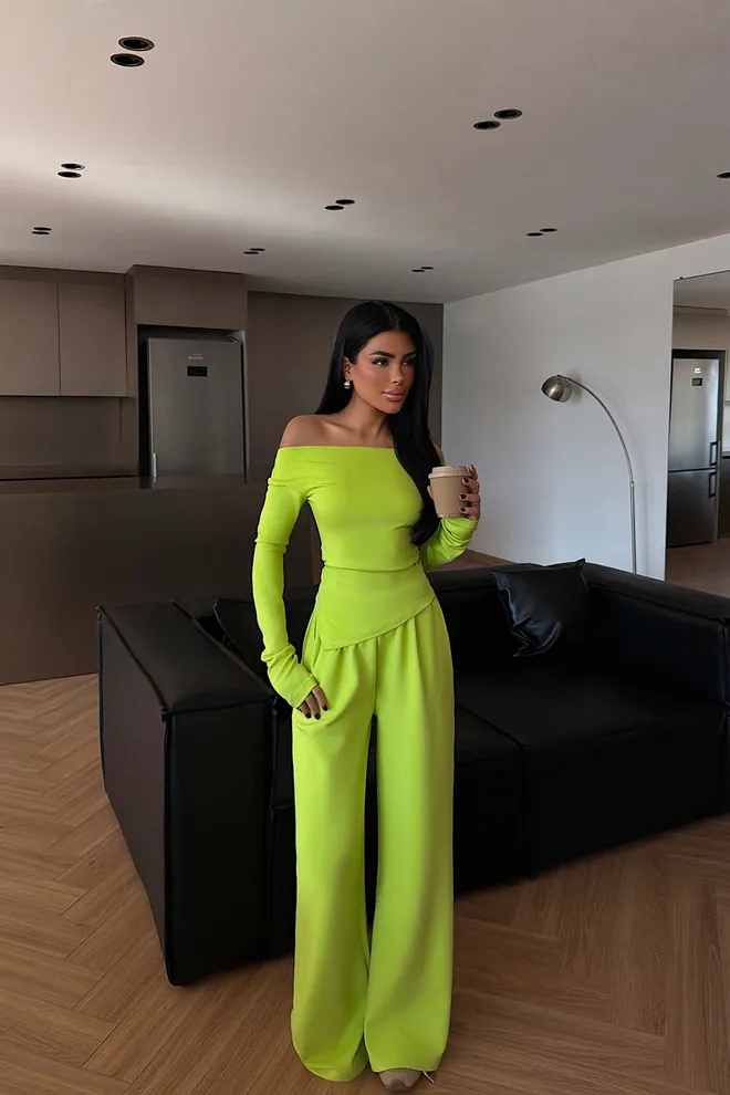 EYYO ATELIER Zelena Trenirka Eleganten Ulična Oblačila Palazzo Hlače Oblačila na debelo Ležerno