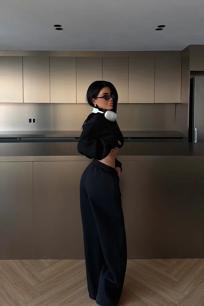 EYYO ATELIER Black Tracksuit Oversized Fit With Jogger Pants Wholesale Clothing Spring