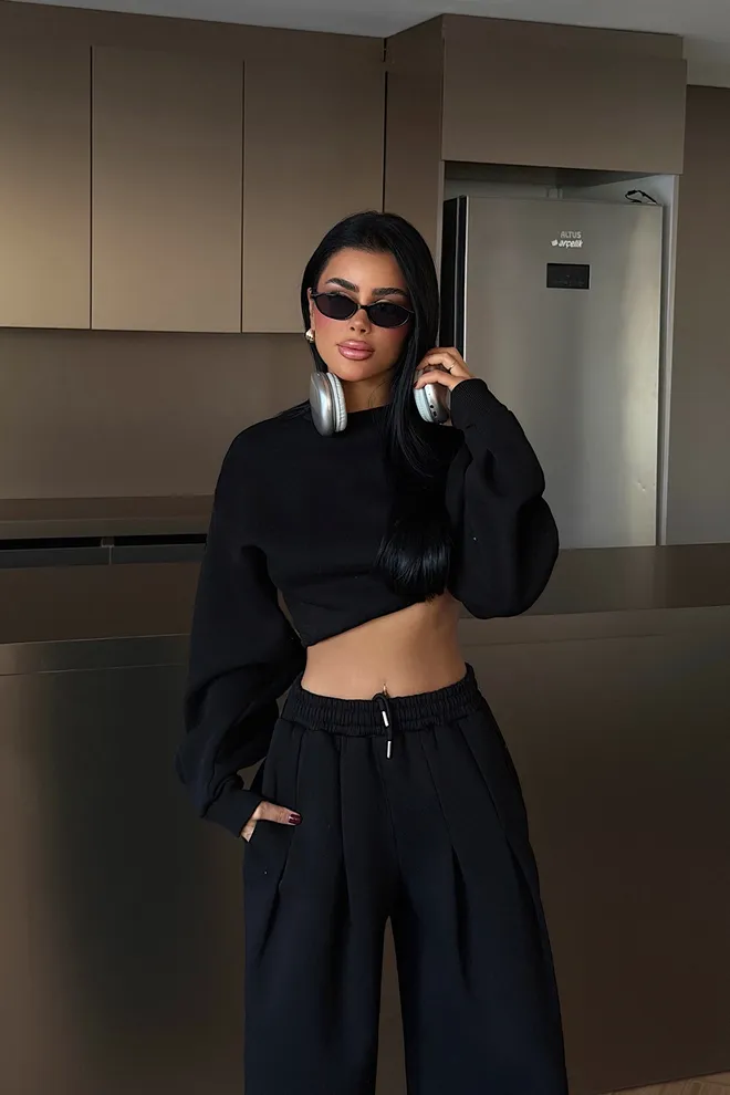 EYYO ATELIER Black Tracksuit Oversized Fit With Jogger Pants Wholesale Clothing Lounge